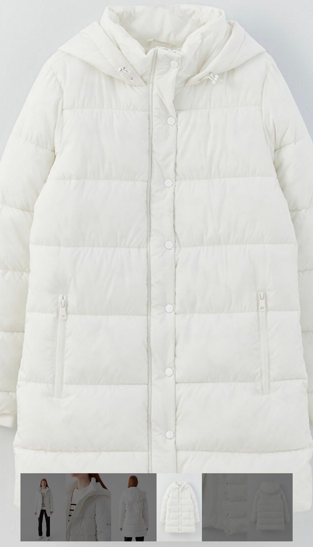 Beyaz Midi Kadın Kapüşonlu Mont - Görsel 4