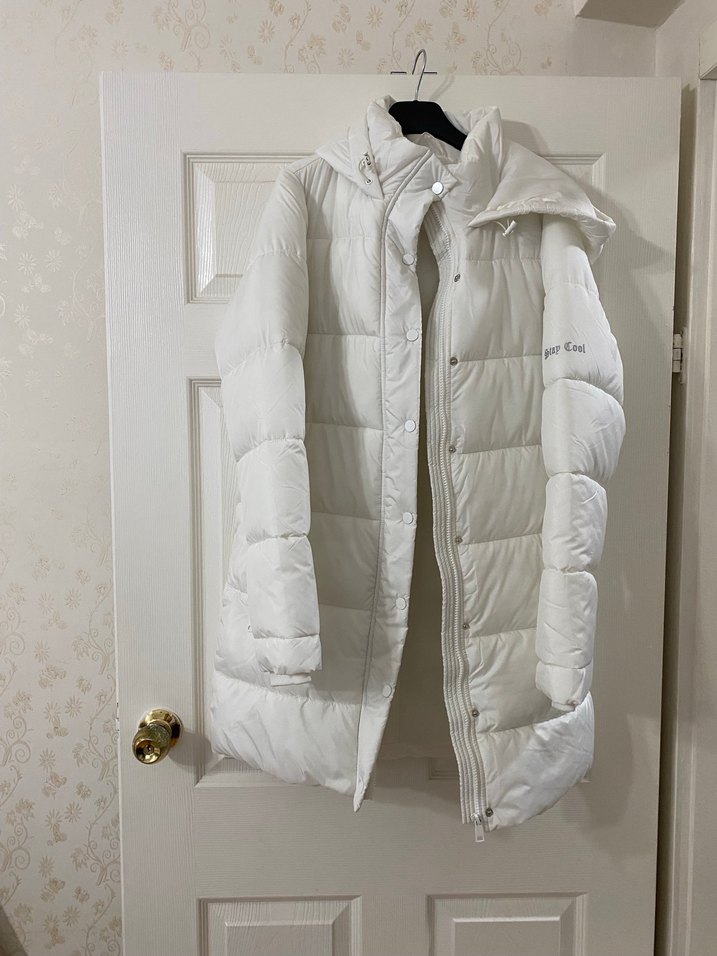 Beyaz Midi Kadın Kapüşonlu Mont - Görsel 2