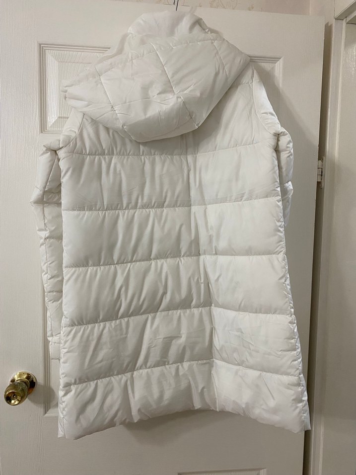 Beyaz Midi Kadın Kapüşonlu Mont - Görsel 5