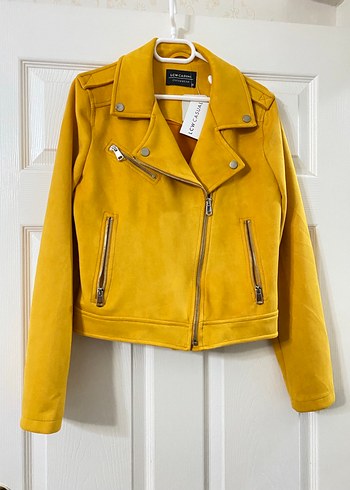 Sarı Kadın Süet Fermuarlı Ceket - Görsel 2