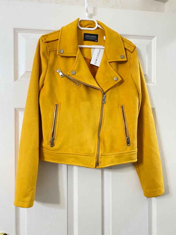 Sarı Kadın Süet Fermuarlı Ceket - Görsel 2