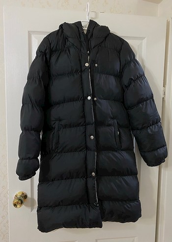 Çıtçıtlı Siyah Kadın Midi Kışlık Mont - Görsel 2