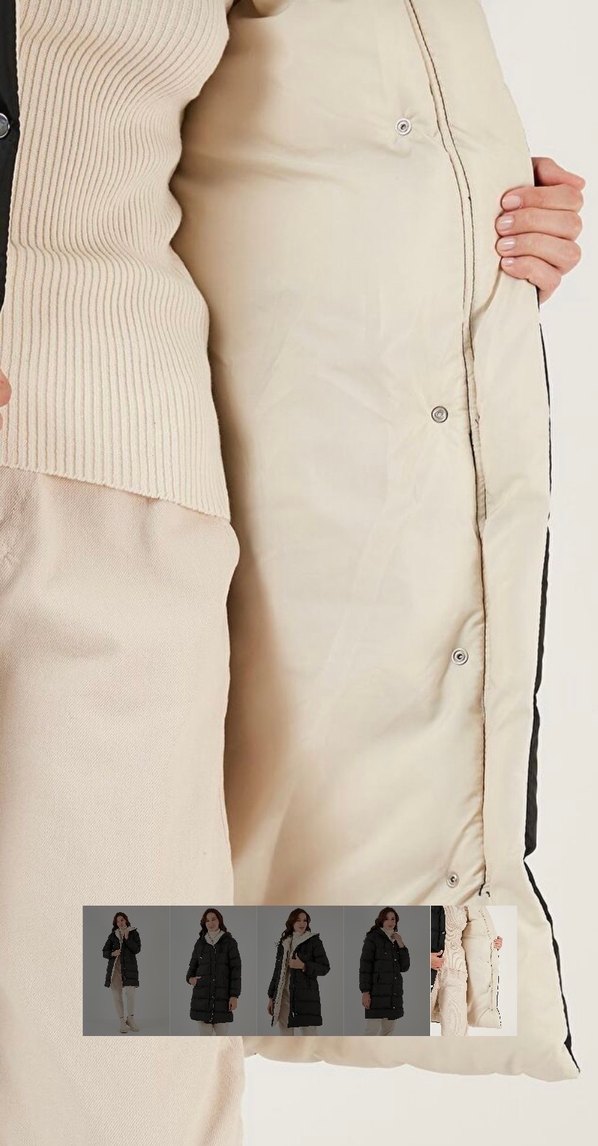 Çıtçıtlı Siyah Kadın Midi Kışlık Mont - Görsel 4