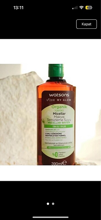 Watsons organik makyaj temizleme suyu