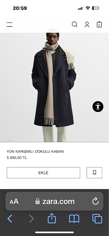 Zara sezon ürünü erkek yün ceket