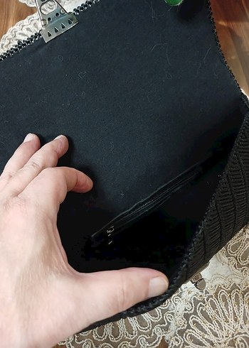 Zincir Detaylı Siyah Örgü Kadın Çanta - Görsel 3