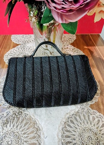 Zincir Detaylı Siyah Örgü Kadın Çanta - Görsel 5