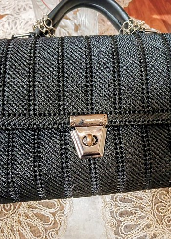 Zincir Detaylı Siyah Örgü Kadın Çanta - Görsel 2