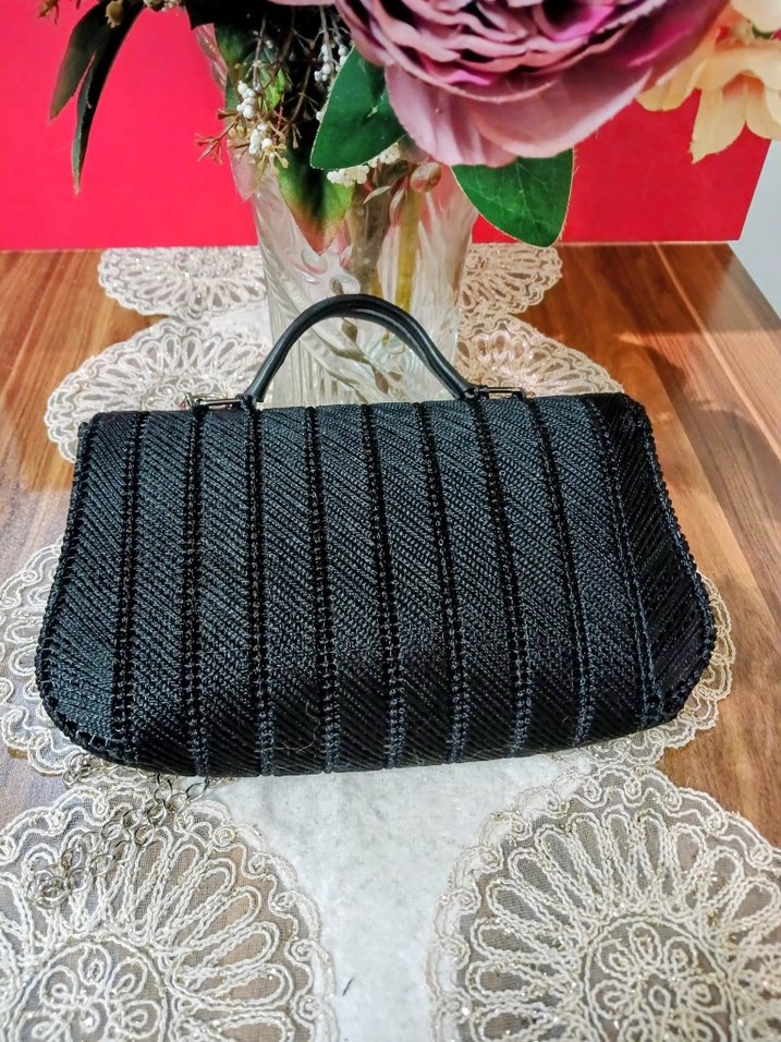 Zincir Detaylı Siyah Örgü Kadın Çanta - Görsel 5