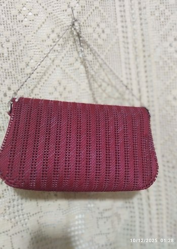 Bordo Nakışlı Kadın Zincirli Çanta - Görsel 2