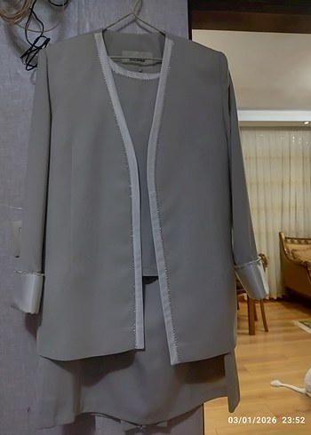 Gri Uzun Kesim Kadın Takım Elbise - Görsel 5