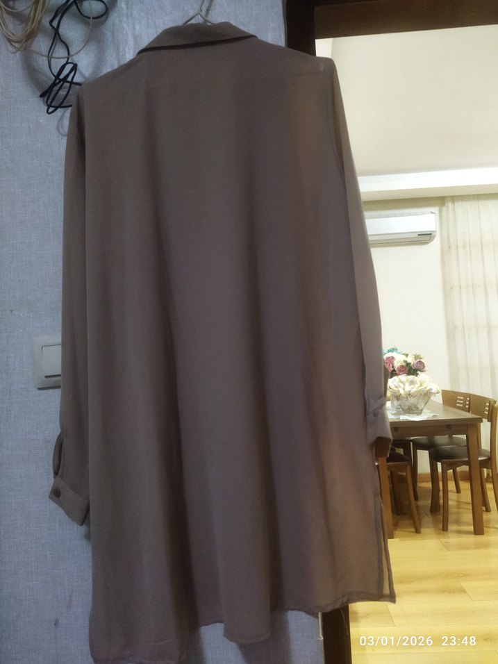 Nakışlı Bej Uzun Kadın Kaban - Görsel 2