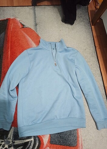 Defacto Dik Yaka Mavi Sweat