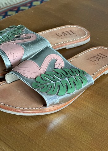 Pembe Nakışlı Deri Bohem Kadın Terlik - Görsel 2