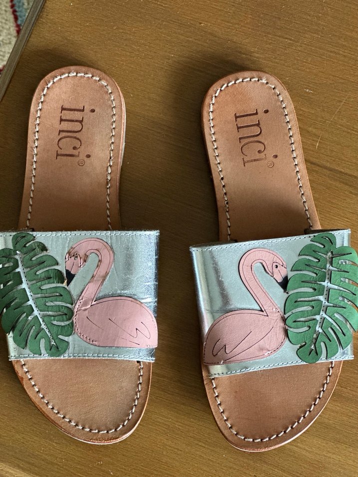 Pembe Nakışlı Deri Bohem Kadın Terlik - Görsel 3