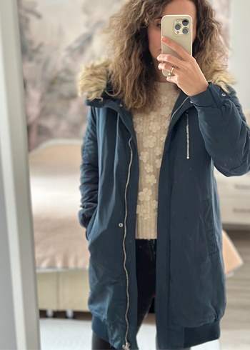 Gri Midi Kadın Kışlık Mont Yüksek Yakalı - Görsel 8