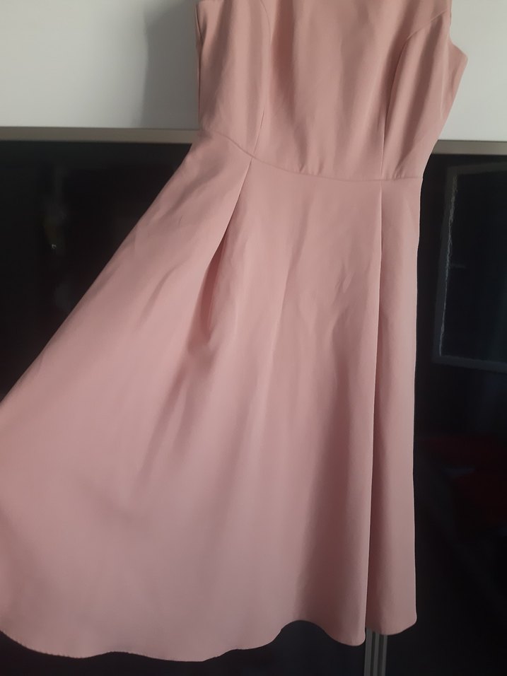 Pudra Rengi Piliseli Midi Elbise - Görsel 2