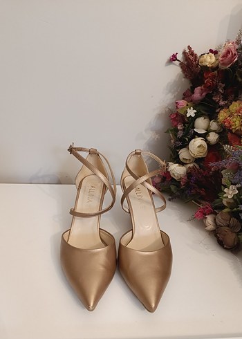 Bej Saten Tokalı Yüksek Topuklu Kadın Ayakkabı - Görsel 5