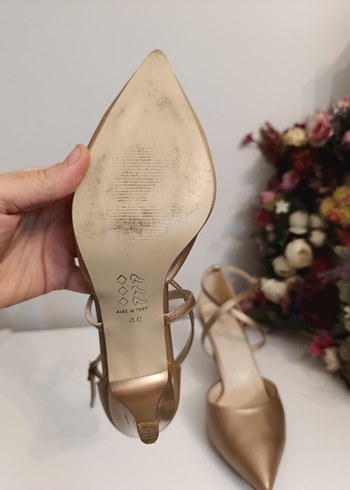 Bej Saten Tokalı Yüksek Topuklu Kadın Ayakkabı - Görsel 4