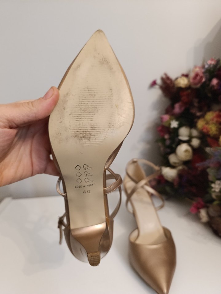 Bej Saten Tokalı Yüksek Topuklu Kadın Ayakkabı - Görsel 4