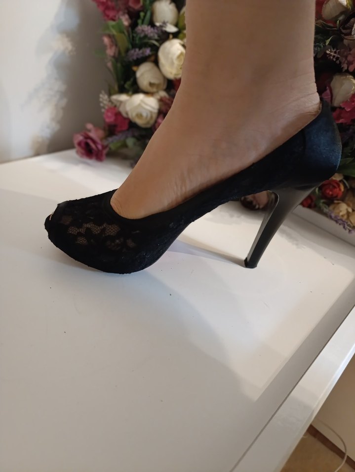 Dantel Detaylı Siyah Stiletto Topuklu Ayakkabı - Görsel 4