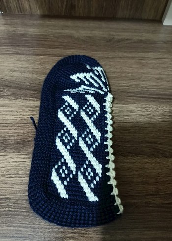 Kadın Mavi Nakışlı Örgü Ev Terliği - Görsel 2