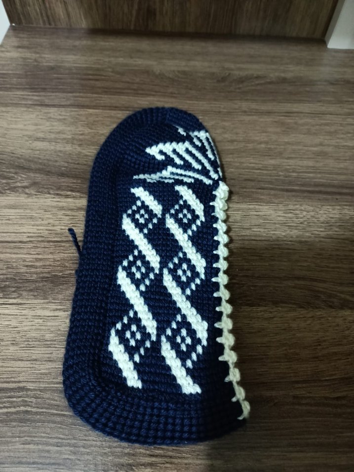 Kadın Mavi Nakışlı Örgü Ev Terliği - Görsel 2