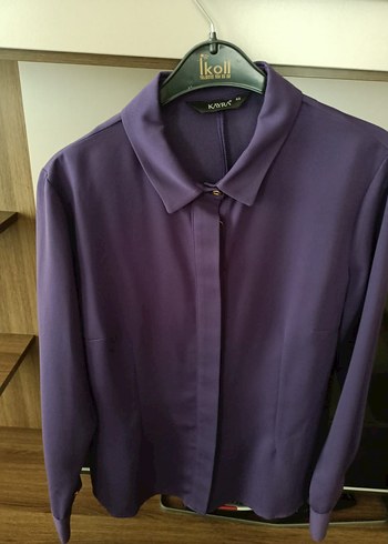 Düğmeli Mor Kadın Ofis Gömleği - Görsel 2