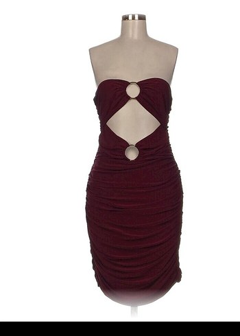Bordo Straplez Midi Elbise