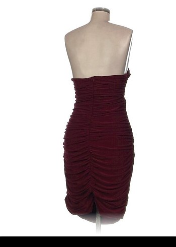 l Beden Bordo Straplez Midi Elbise