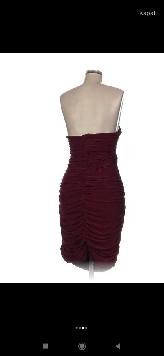 Bordo  Straplez Midi Elbise - Görsel 3