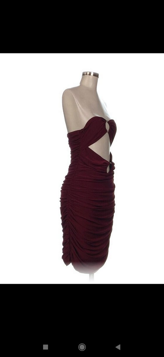 Bordo  Straplez Midi Elbise - Görsel 2