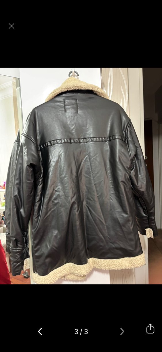 Kürklü Siyah Deri Kadın Ceket - Görsel 3