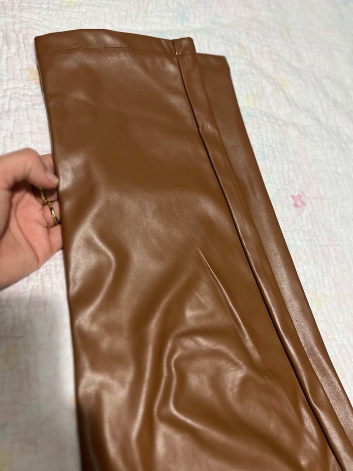 Kahverengi Deri Kadın Salaş Pantolon - Görsel 3