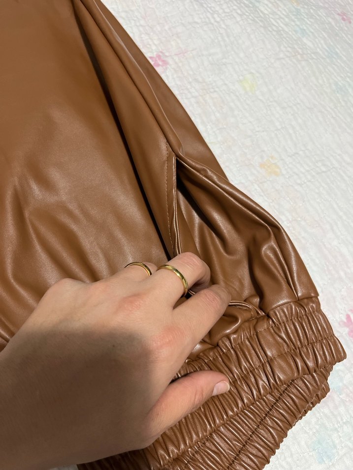 Kahverengi Deri Kadın Salaş Pantolon - Görsel 2