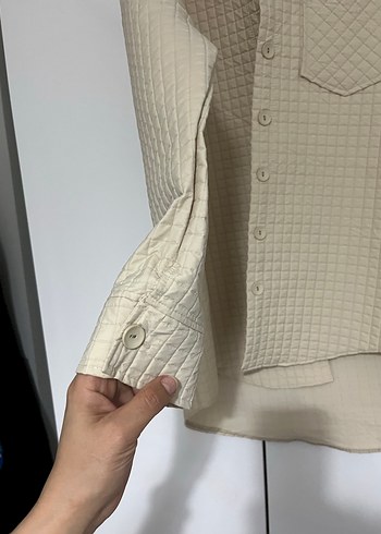 Bej Düğmeli Kadın Keten Gömlek - Görsel 2