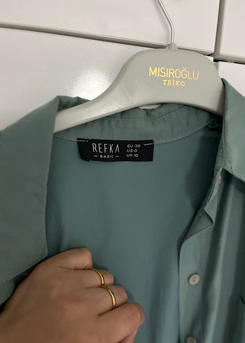 Yeşil Midi Keten Gömlek, Düğmeli, Salaş Kesim - Görsel 2