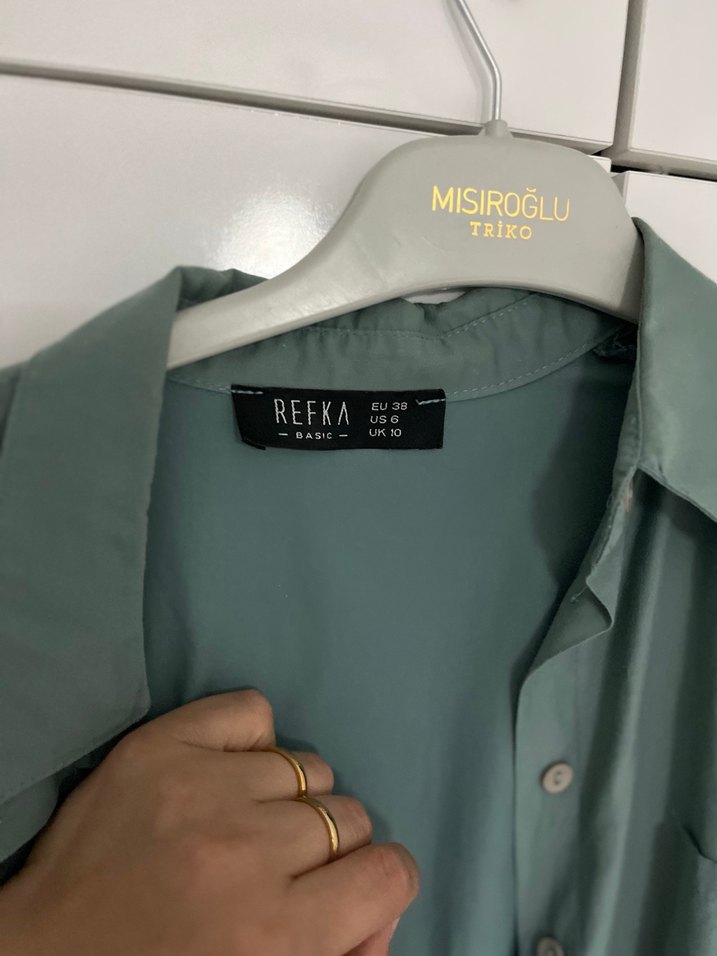 Yeşil Midi Keten Gömlek, Düğmeli, Salaş Kesim - Görsel 2