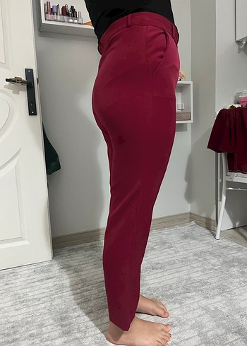 Bordo Midi Kumaş Kadın Pantolon - Görsel 2