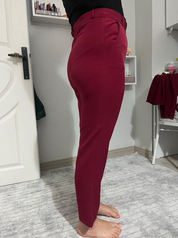 Bordo Midi Kumaş Kadın Pantolon - Görsel 2