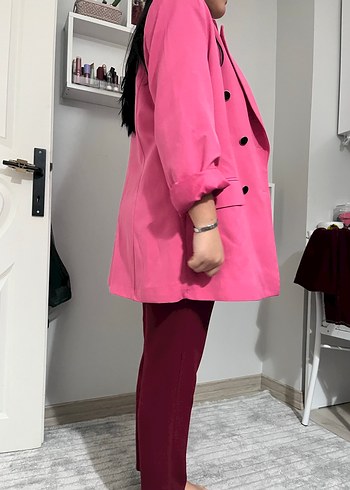 Pembe Düğmeli Kadın Blazer Ceket - Görsel 2