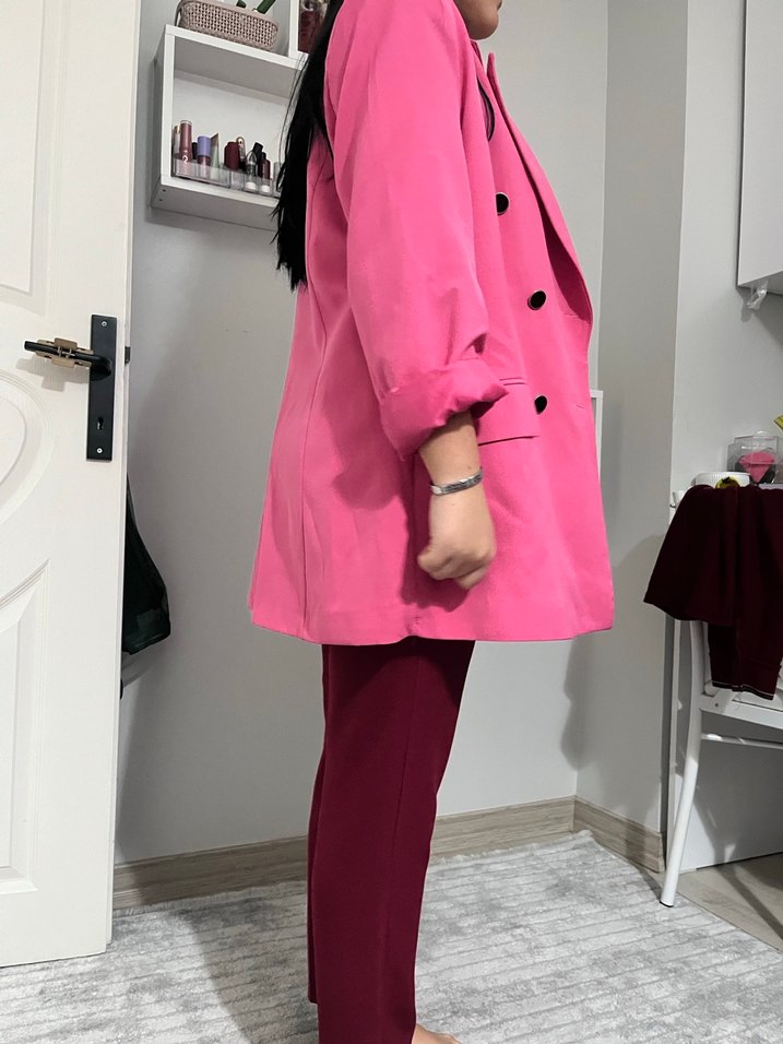 Pembe Düğmeli Kadın Blazer Ceket - Görsel 2