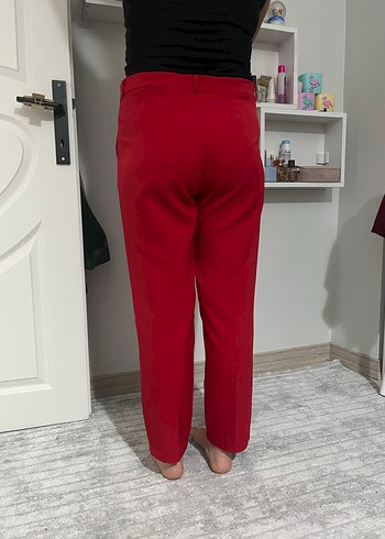 Koyu Kırmızı Midi Kadın Kumaş Pantolon - Görsel 2