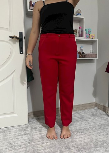 Koyu Kırmızı Midi Kadın Kumaş Pantolon - Görsel 3