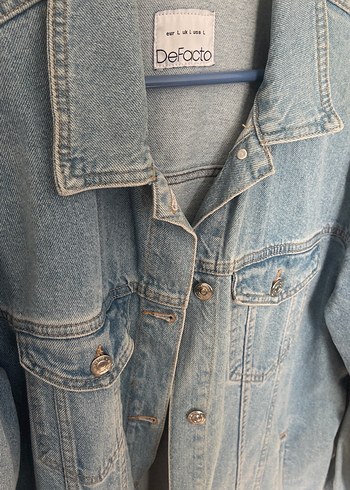 Kadın Mavi Denim Ceket, Düğmeli, Salaş Kesim - Görsel 3