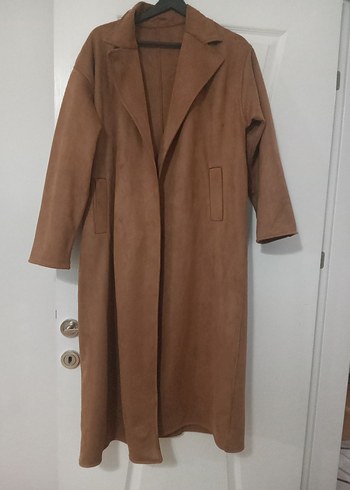 Bej Süet Kadın Uzun Trençkot - Görsel 2