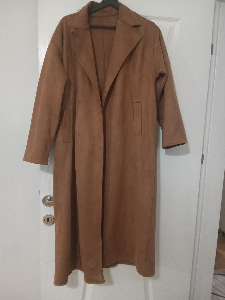 Bej Süet Kadın Uzun Trençkot - Görsel 2