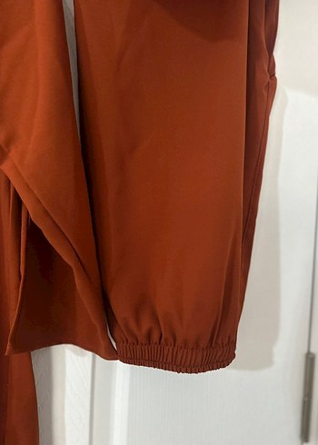 Drapeli Uzun Kollu Kahverengi Kadın Takım - Görsel 4