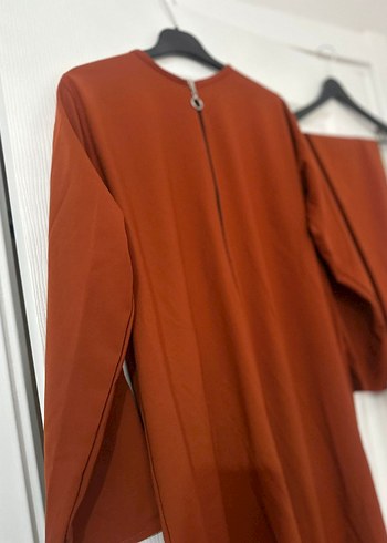 Drapeli Uzun Kollu Kahverengi Kadın Takım - Görsel 2