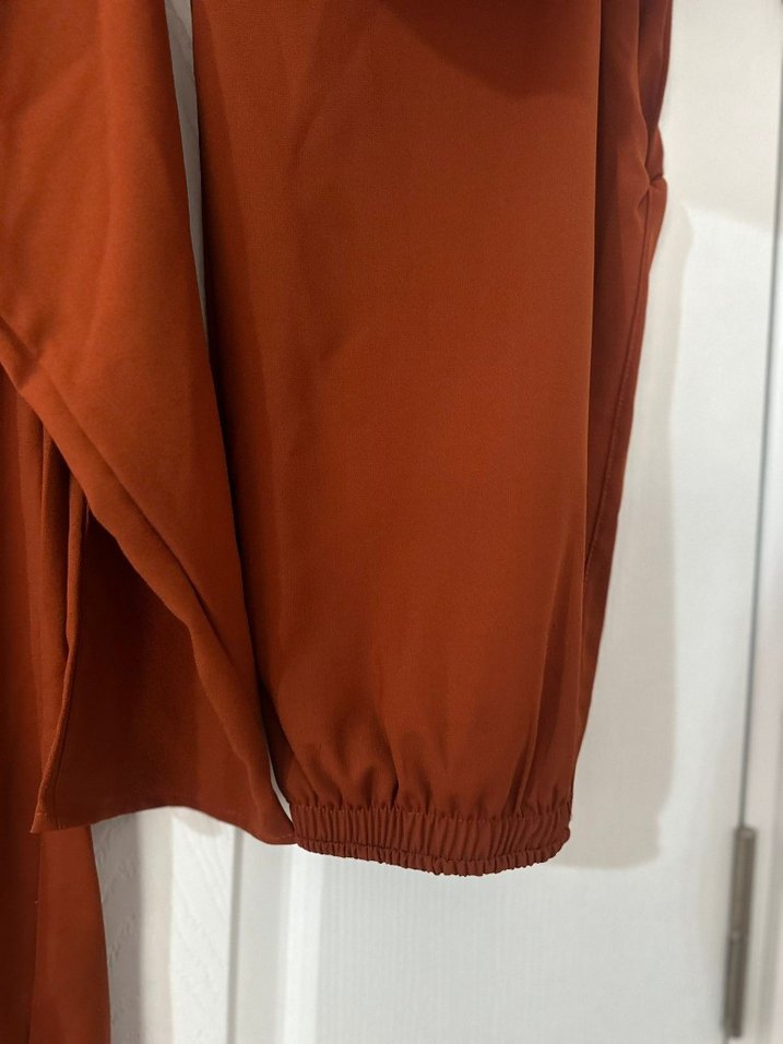 Drapeli Uzun Kollu Kahverengi Kadın Takım - Görsel 4